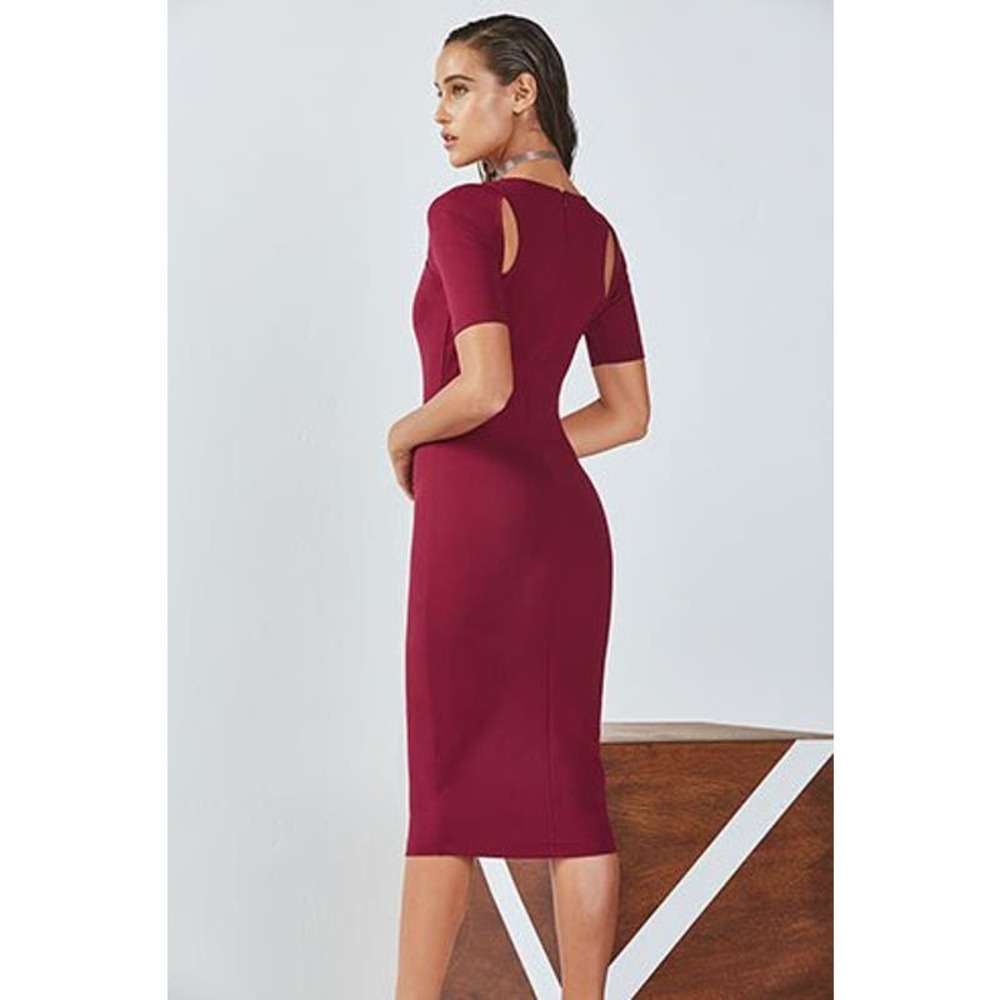 3/$20 Fabletics Eva Wine Cutout Bodycon Midi Dress XXS - Picture 2 of 10